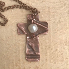 Load image into Gallery viewer, Cross Necklace/Christian Gift/Small Cross/ Copper Cross Necklace/ Beaded Cross Necklace/ Religious Gift/