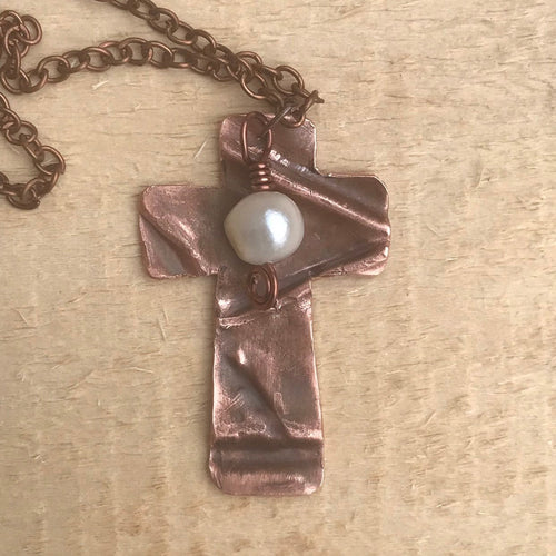 Cross Necklace/Christian Gift/Small Cross/ Copper Cross Necklace/ Beaded Cross Necklace/ Religious Gift/