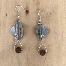 Load image into Gallery viewer, Silver Dangle Earring with an antiqued Tibetan Dzi Bead