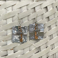 Load image into Gallery viewer, Lightweight Cross Earrings, Hammered Aluminum and Brass