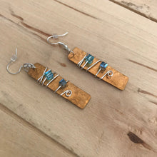 Load image into Gallery viewer, Gold Brass Earrings with Silver Wire Wrapped Around Square Beads