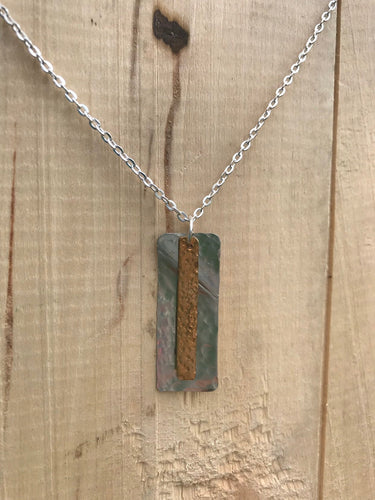 Gold Brass Bar Aluminum Cross Necklace