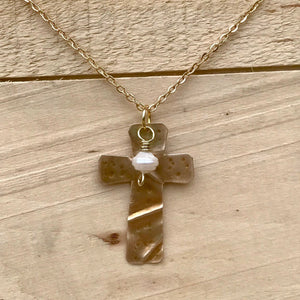 Gold  Cross Necklace/ Christian Gift/Unique Cross Necklace/ Beaded Cross Necklace/ Religious Gift/ Small Cross Necklace