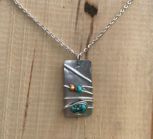 Silver Necklace/ Christian Gift/ Unique Necklace/ Beaded Necklace/ Religious Gift/ Wire Wrapped Necklace/ Turquoise Necklace