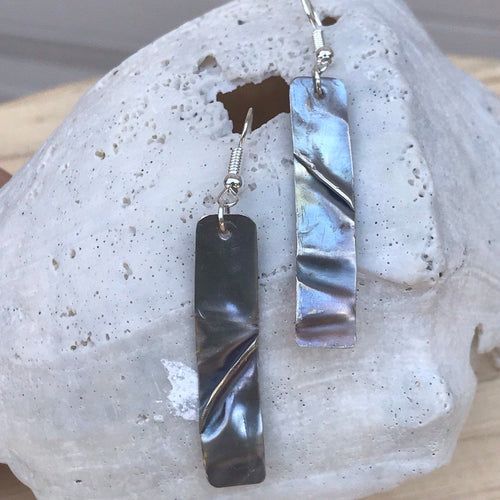 Folded and Flame Painted Silver Rectangle Earrings