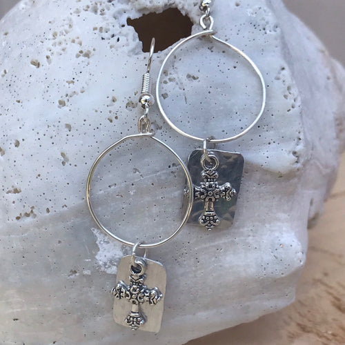 Lightweight Silver Cross Hoop Earrings