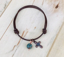 Load image into Gallery viewer, Adjustable Leather Cross Bracelet with Natural Stone Bead