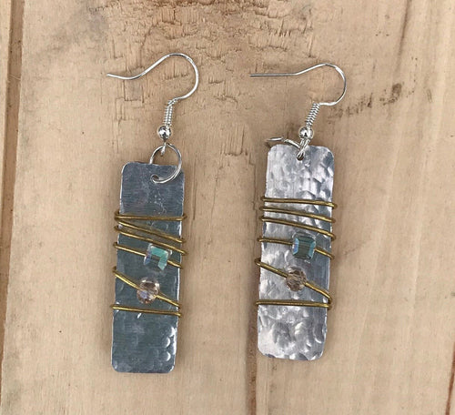 Lightweight Aluminum and Gold Wire Beaded Earrings