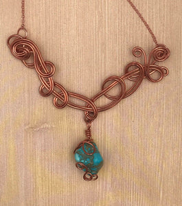 Natural Stone Bead Necklace/ Copper Necklace/Beaded Necklace/Dangle Bead Necklace/Teacher Gift