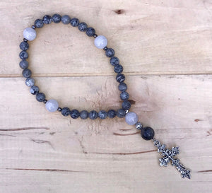 Natural Jasper Stone Christian Prayer Beads with Silver Cross