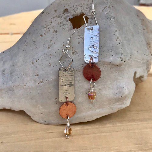 Lightweight Earrings with Silver and Copper Fun Geo Shapes