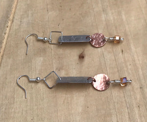 Lightweight Earrings with Silver and Copper Fun Geo Shapes