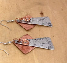 Load image into Gallery viewer, Triangle and Square Silver and Copper Earrings