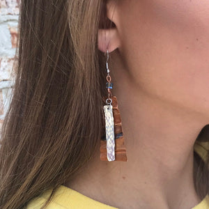 Flame Painted Folded Copper Earrings with an Aluminum Dangle