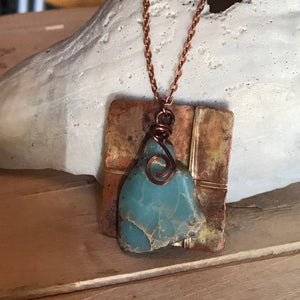 Stone Necklace/Cross Necklace/Copper Necklace/Large Bead Necklace/Christian Gift/Aqua Terra Jasper Stone