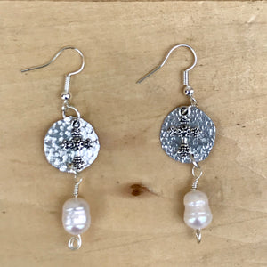 Freshwater Pearl Silver Cross Earrings