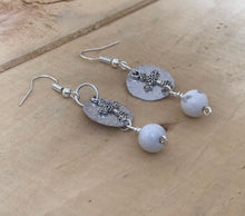 Load image into Gallery viewer, Lightweight Silver Cross Earrings with Dangling White Howlite Bead