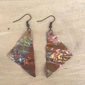 Flame Painted Copper Triangle Earrings