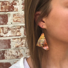 Load image into Gallery viewer, Flame Painted Copper Triangle Earrings