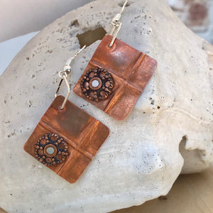 Copper Earrings/Cross Earrings /Flame Painted Copper Earrings /Christian Gift/Square Copper Earrings/Unique Copper Earrings