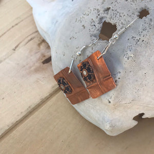 Copper Earrings/Cross Earrings /Flame Painted Copper Earrings /Christian Gift/Square Copper Earrings/Unique Copper Earrings