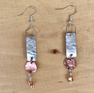 Lightweight Earrings with Silver and Copper Fun Geo Shapes