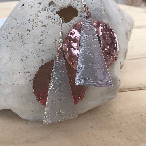 Geometric Shaped Copper and Silver Earrings