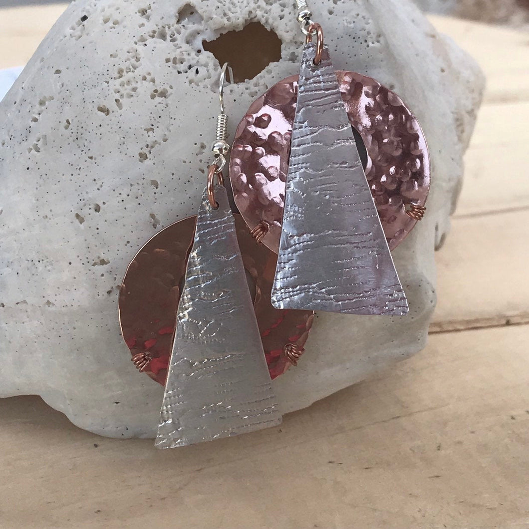 Unique Earrings with Copper and Silver Geo Shapes