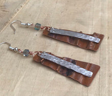 Load image into Gallery viewer, Flame Painted Folded Copper Earrings with an Aluminum Dangle
