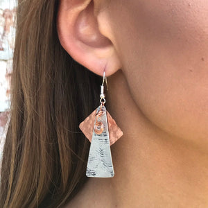 Triangle and Square Silver and Copper Earrings