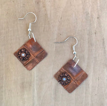 Load image into Gallery viewer, Copper Earrings/Cross Earrings /Flame Painted Copper Earrings /Christian Gift/Square Copper Earrings/Unique Copper Earrings
