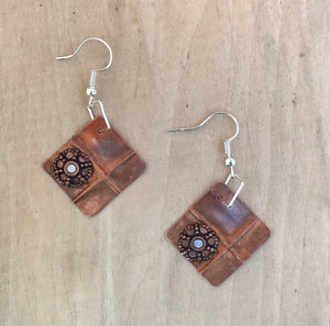 Copper Earrings/Cross Earrings /Flame Painted Copper Earrings /Christian Gift/Square Copper Earrings/Unique Copper Earrings