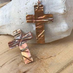 Copper Cross Earrings/Christian Gift/Flame Painted Copper Earrings/Religious Gift/Unique Earrings/Youth Pastor Gift/Colorful Earrings