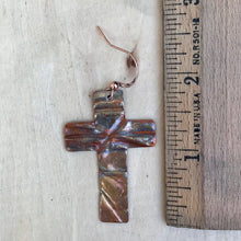 Load image into Gallery viewer, Copper Cross Earrings/Christian Gift/Flame Painted Copper Earrings/Religious Gift/Unique Earrings/Youth Pastor Gift/Colorful Earrings