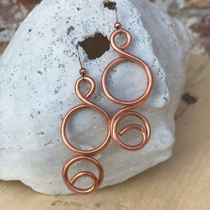 Copper Earrings/Copper Wire Earrings/Dangle Earrings/Swirled Wire Earrings