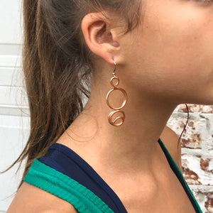 Copper Earrings/Copper Wire Earrings/Dangle Earrings/Swirled Wire Earrings