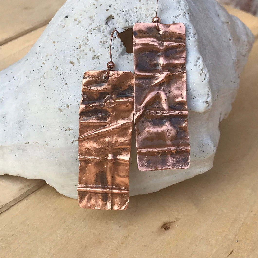 Folded Copper Rectangle Earrings