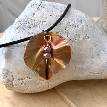 Load image into Gallery viewer, Leaf Necklace/Copper Leaf Pendant/Flame Painted Leaf Necklace/ Copper Necklace/ Faceted Crystal Bead Necklace/ Religious Gift/Tree of Life