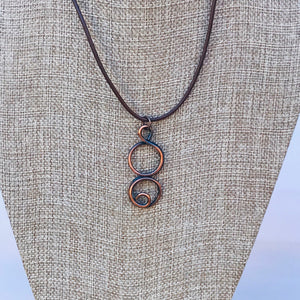 Copper Swirl Necklace/Double Circle Necklace/Christian Gift/ Religious Gift/ Leather Cord Necklace/Journey Necklace