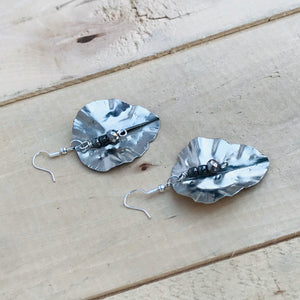 Silver Leaf Earrings with Three Bead Dangle