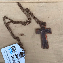 Load image into Gallery viewer, Unique Cross Necklace/Cross for Men/Christian Gift/Small Cross/Folded Copper Cross Necklace/ Decorative Cross Necklace/ Religious Gift/