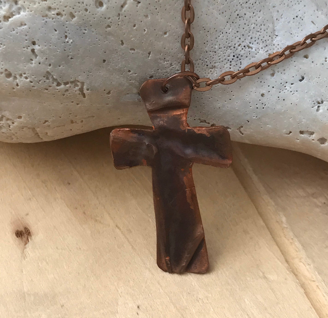 Unique Cross Necklace/Cross for Men/Christian Gift/Small Cross/Folded Copper Cross Necklace/ Decorative Cross Necklace/ Religious Gift/