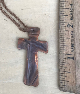 Unique Cross Necklace/Cross for Men/Christian Gift/Small Cross/Folded Copper Cross Necklace/ Decorative Cross Necklace/ Religious Gift/