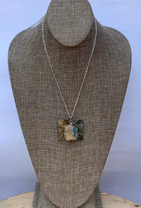 Stone Necklace/Decorative Cross Necklace/Silver Necklace/Large Bead Necklace/Christian Gift/Aqua Terra Jasper Stone
