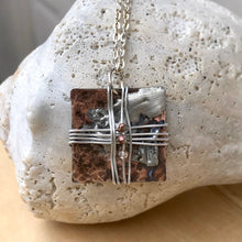 Load image into Gallery viewer, Unique Cross Necklace/Copper and Silver Cross Necklace/Cross Necklace/Christian Gift/Square Copper Necklace/Decorative Cross Necklace