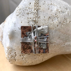 Unique Cross Necklace/Copper and Silver Cross Necklace/Cross Necklace/Christian Gift/Square Copper Necklace/Decorative Cross Necklace