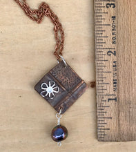 Load image into Gallery viewer, Silver Flower Textured Copper Cross with Fresh Water Black Necklace