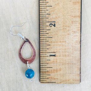Teardrop Earrings/Copper Teardrop/Light Weight Earrings/Natural Stone Blue Bead Earrings/Christian Gifts /Dangle Earrings /Beaded Earrings