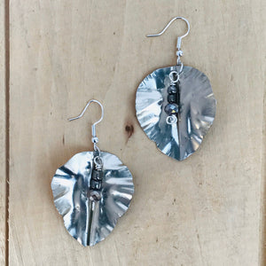 Silver Leaf Earrings with Three Bead Dangle