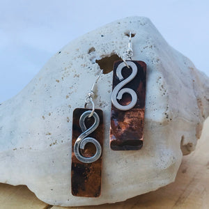 Silver Swirl and Folded Copper Earrings
